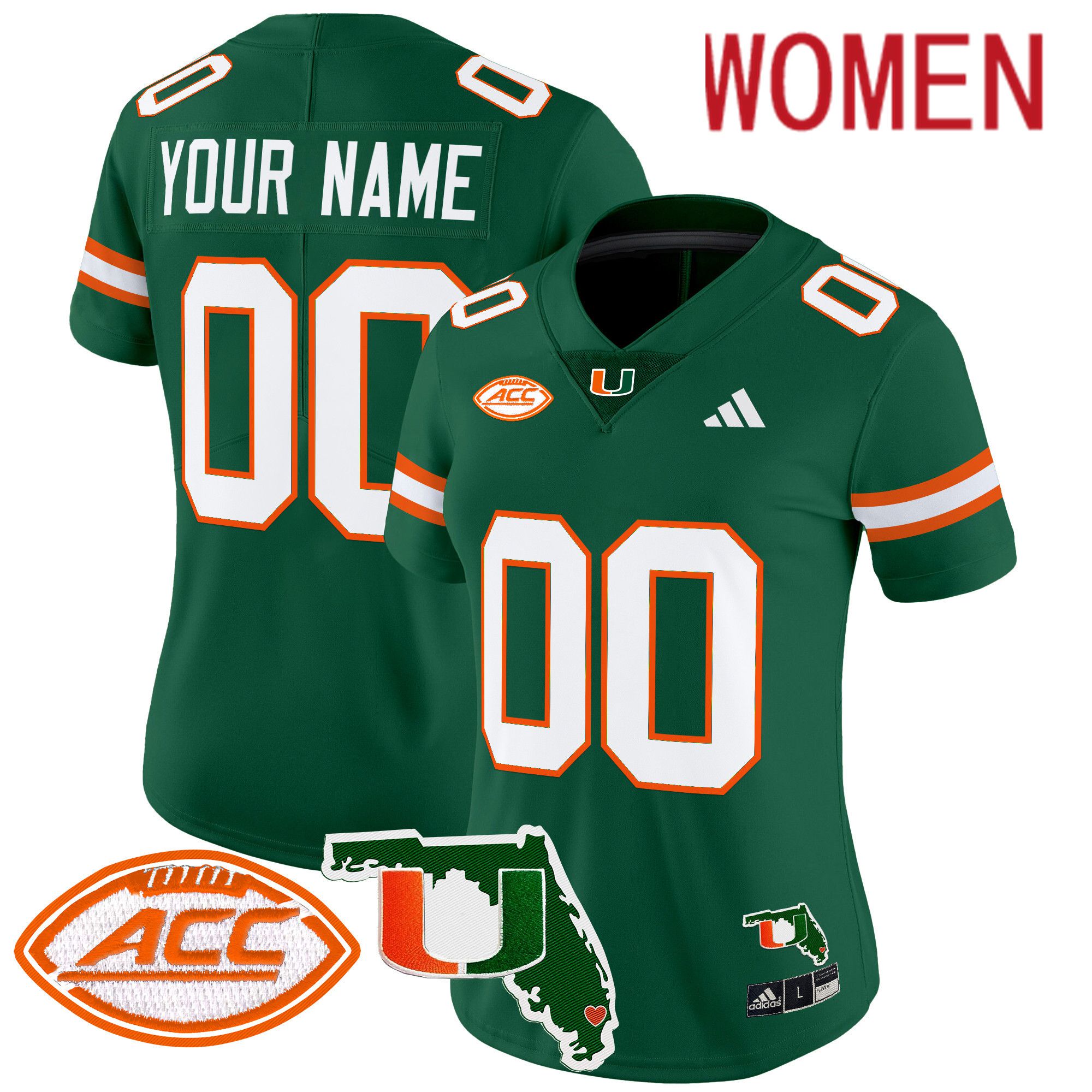 Women Miami Hurricanes Green 2024 Florida Patch Vapor Limited Custom NCAA Jersey